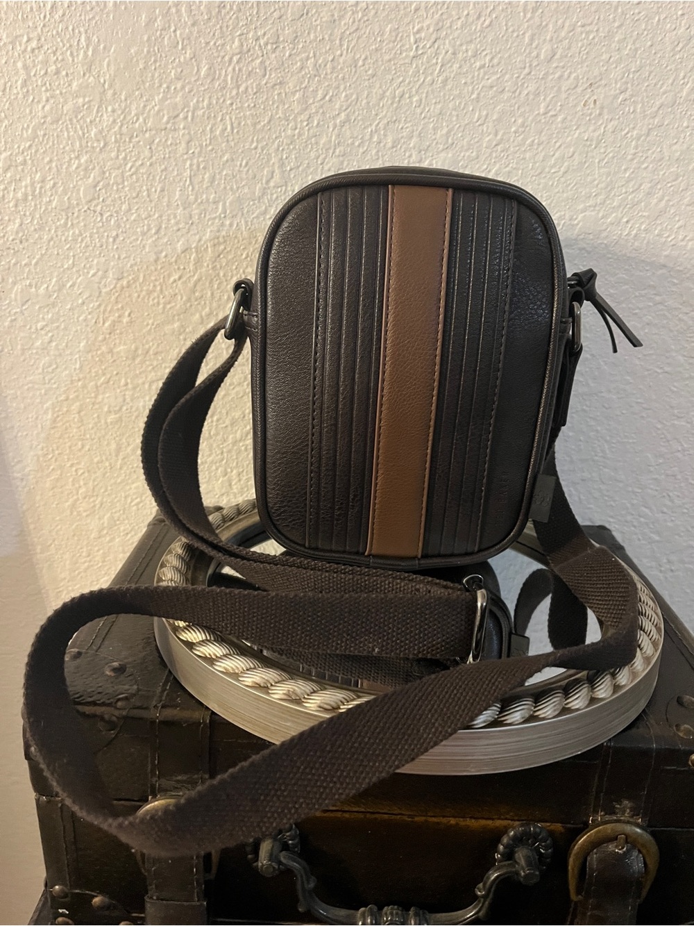 Ted Baker Black and Brown Vertical Panel Crossbody Bag